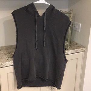 AE Raw edge hem sleeveless workout hoodie